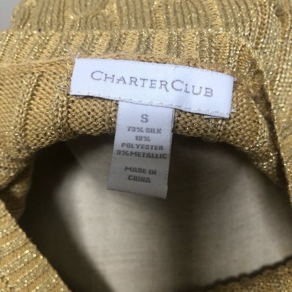 𝅺CHARTER‎ club Cable silk blend metallic gold V-neck sweater size small  #w1024 - Picture 5 of 9